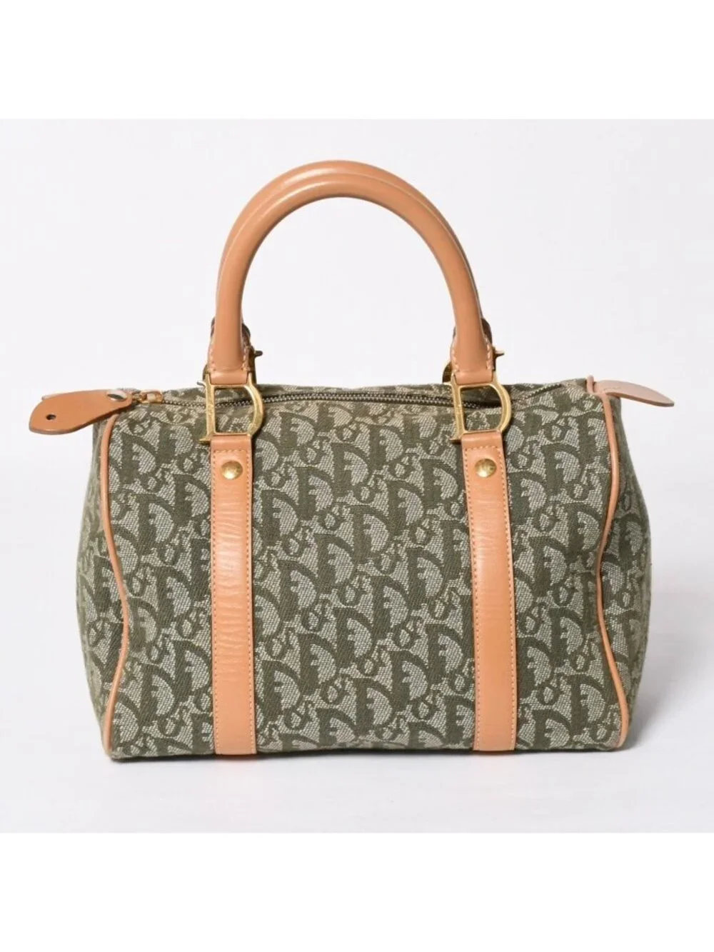 Dior Trotter Handbag Green Logo Mini Boston Gold